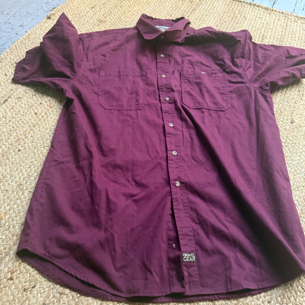 Gravel Gear Mens 2XL Short Sleeve Button Down Work Shirt Burgundy Maroon Mesh